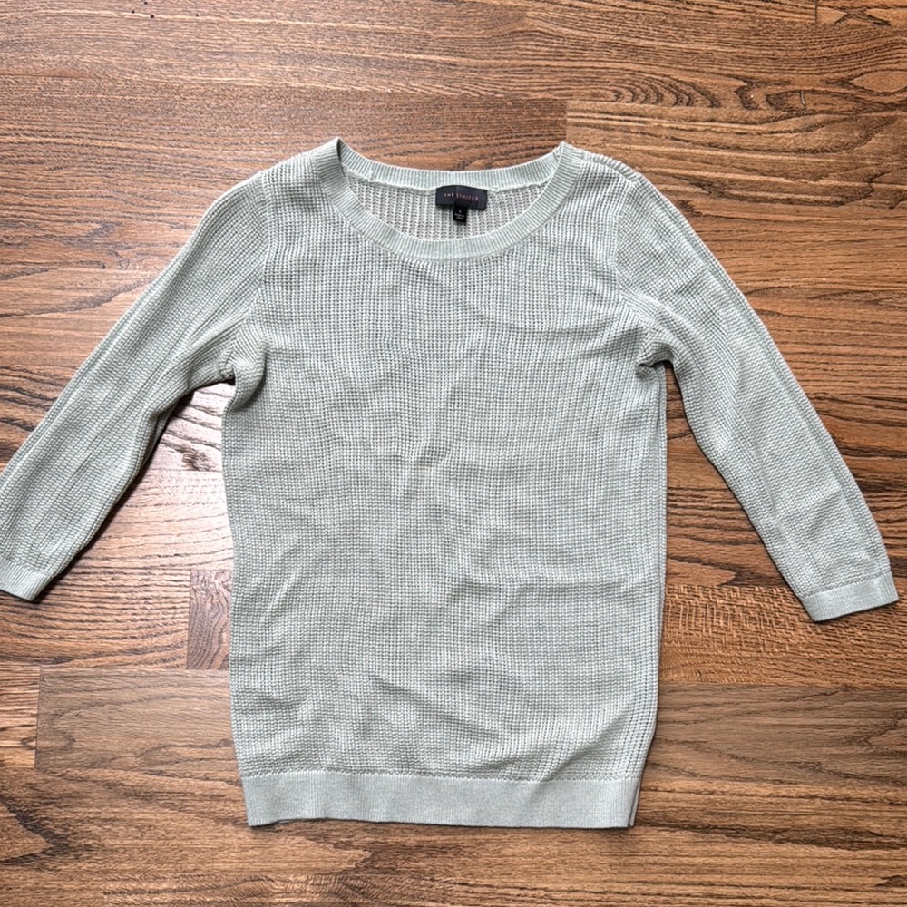 The Limited Green Crew Neck Sweater with Ribbed Texture